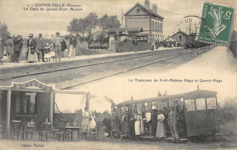 Carte postale ancienne Quend Ville La Gare De Quend Fort Mahon Le Tramway De Fort Mahon (rare à Quend