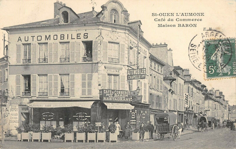 Carte postale ancienne Saint Ouen L'Aumone Cafe Du Commerce Maison Baron