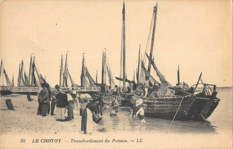 Carte postale ancienne Le Crotoy Transbordement Du Poisson au Crotoy