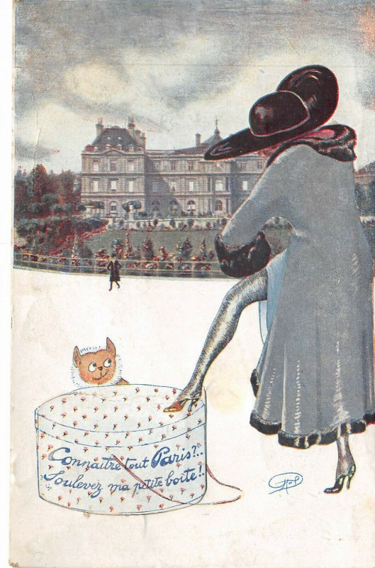 Carte postale ancienne Paris A Systeme De Depliant Boite A Chapeau Femme Elegante à Paris