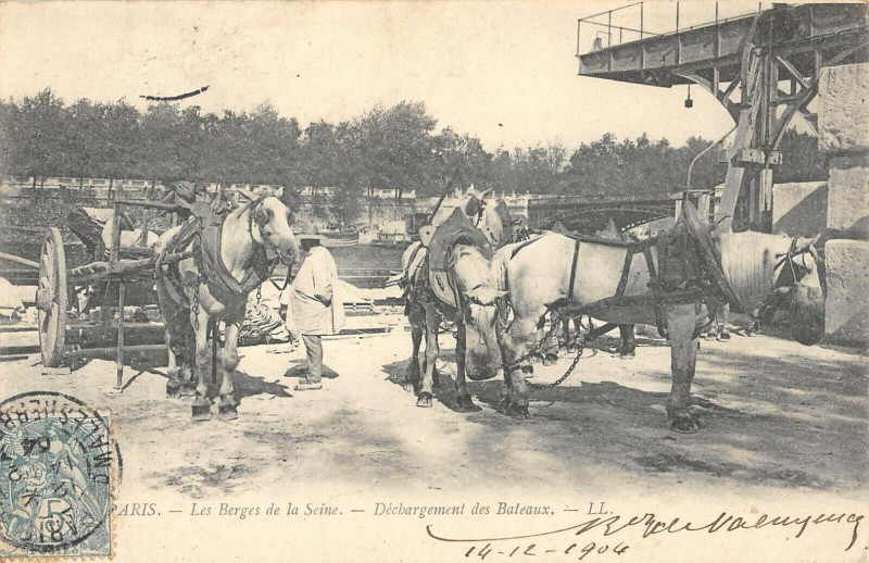 Carte postale ancienne Paris Les Berges De La Seine Dechargement Des Bateaux à Paris