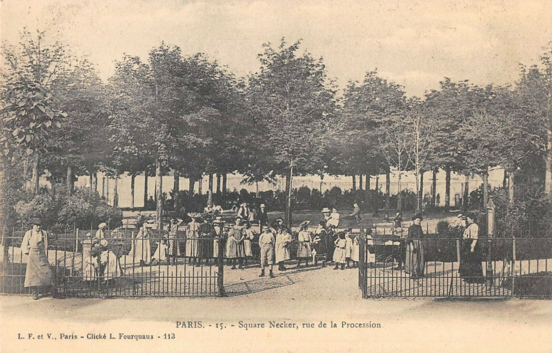 Carte postale ancienne Square Necker, rue de la Procession à Paris 15e