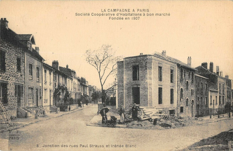 Carte postale ancienne Jonction des rues Paul Strauss et Irénée Blanc à Paris 20e