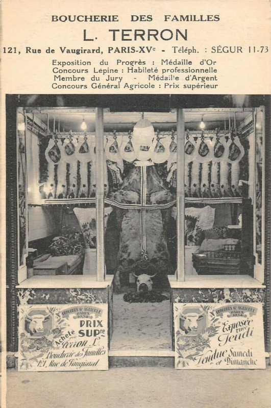 Carte postale ancienne Boucherie des Familles - L. Terron - Rue de Vaugirard à Paris 15e