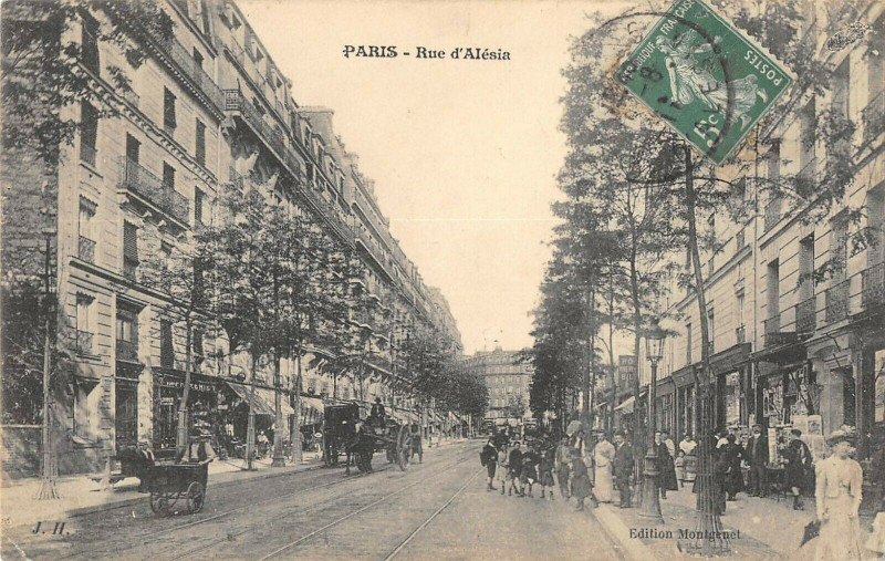 Carte postale ancienne Rue d'Alésia à Paris 14e