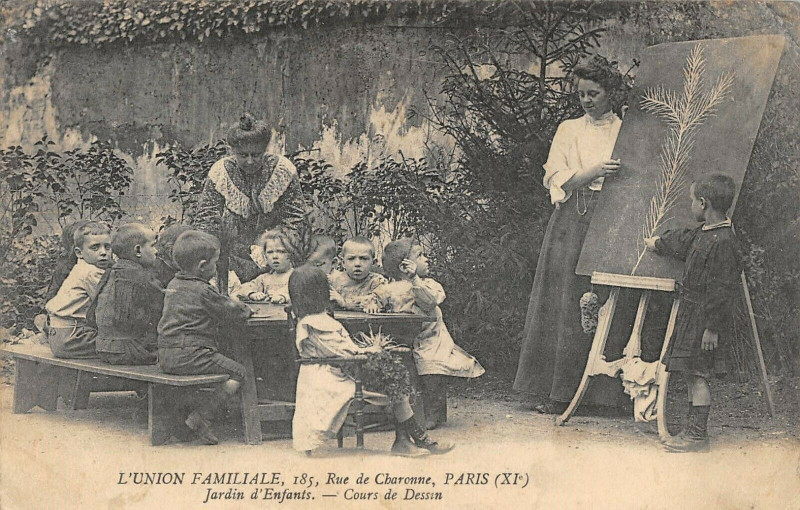 Carte postale ancienne Paris XIe L'Union Familiale Rue De Charonne Jardin D'Enfants Cours Dessin à Paris 11e