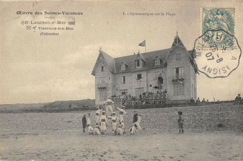 Carte postale ancienne Oeuvre Des Saines Vacances Saint Laurent Sur Mer Vierville Gymnastique à Saint-Laurent-sur-Mer