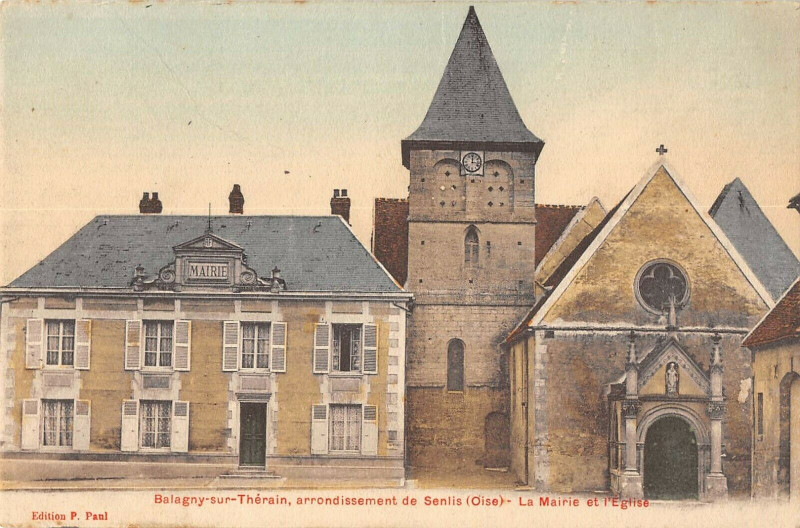 Carte postale ancienne Balagny Sur Therain La Mairie Eglise à Lagny
