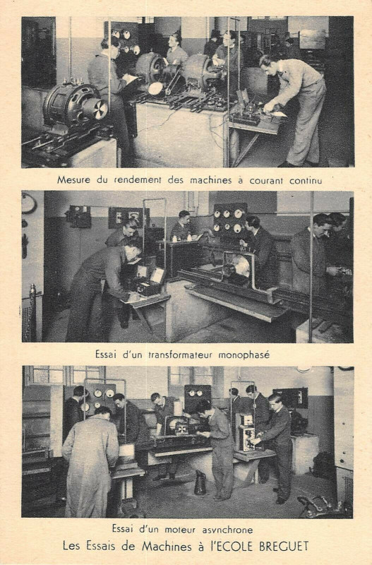 Carte postale ancienne Les Essais de Machines à l'Ecole Bréguet à Paris 15e