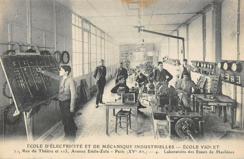 Carte postale ancienne Ecole d'Electricité et de Mécaniques Industrielles - Ecole Violet - Rue du Théâtre et Avenue Emile Zola - Laboratoire des Essais de Machines à Paris 15e