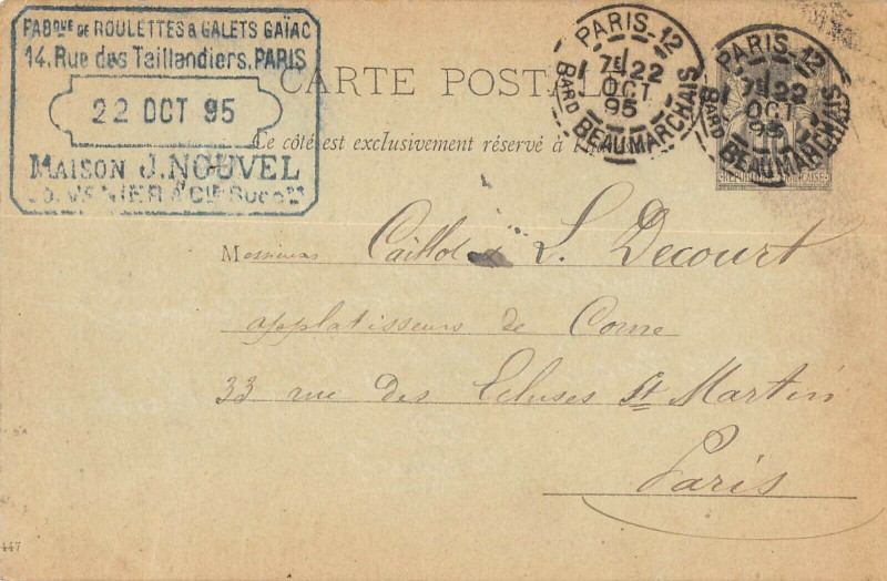 Carte postale ancienne Paris XIe Cpa Publicite Maison J.nouvel Rue Des Taillandiers Annee 1895 à Paris 11e