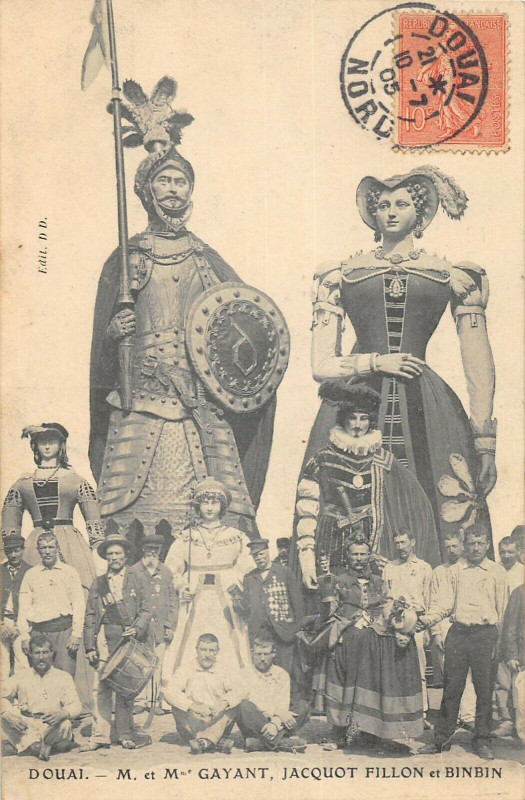 Carte postale ancienne Douai Mr Et Mme Gayant Jacquot Fillon Et Binbin à Douai