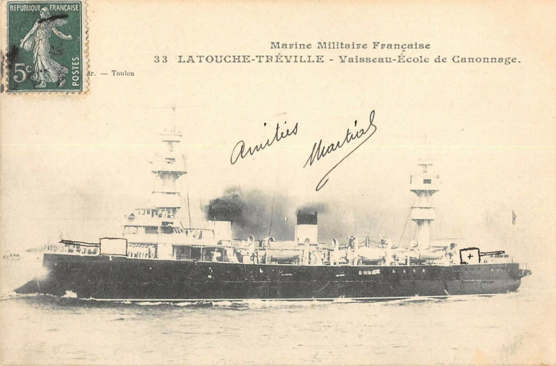 Carte postale ancienne Toulon Marine Militaire Latouche Treville Vaisseau Ecole Canonage à Toulon