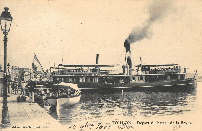 Carte postale ancienne Toulon Depart Du Bateau De La Seyne à Toulon