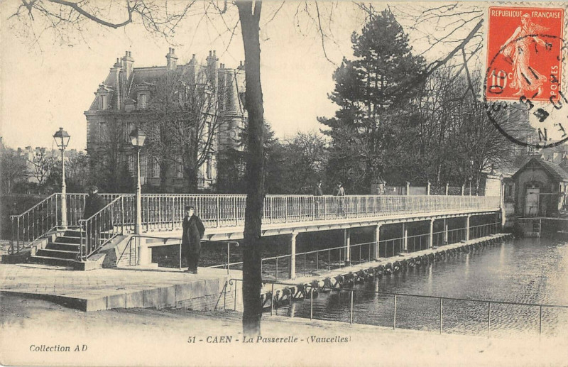 Carte postale ancienne Caen La Passerelle Vaucelles à Caen