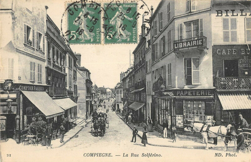 Carte postale ancienne Compiegne La Rue Solferino à Compiègne
