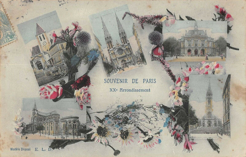 Carte postale ancienne Souvenir de Paris XXe Arrondissement à Paris 20e