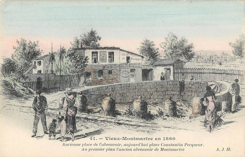 Carte postale ancienne Vieux Montmartre - Ancienne Place de l'Abreuvoir, aujourd'hui Place de Constantin Pecqueur à Paris 18e