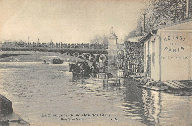 Carte postale ancienne Paris XIIe Crue Inondations Port Saint Nicolas à Paris 12e