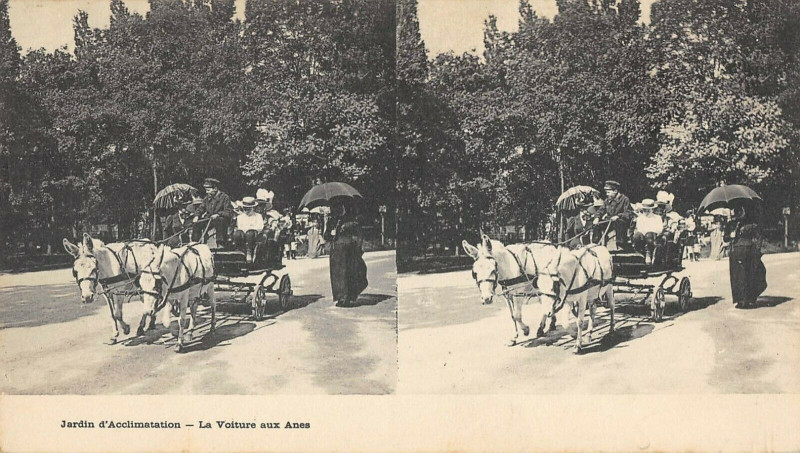 Carte postale ancienne Jardin d'Acclimatation - La Voiture aux Anes à Neuilly-sur-Seine