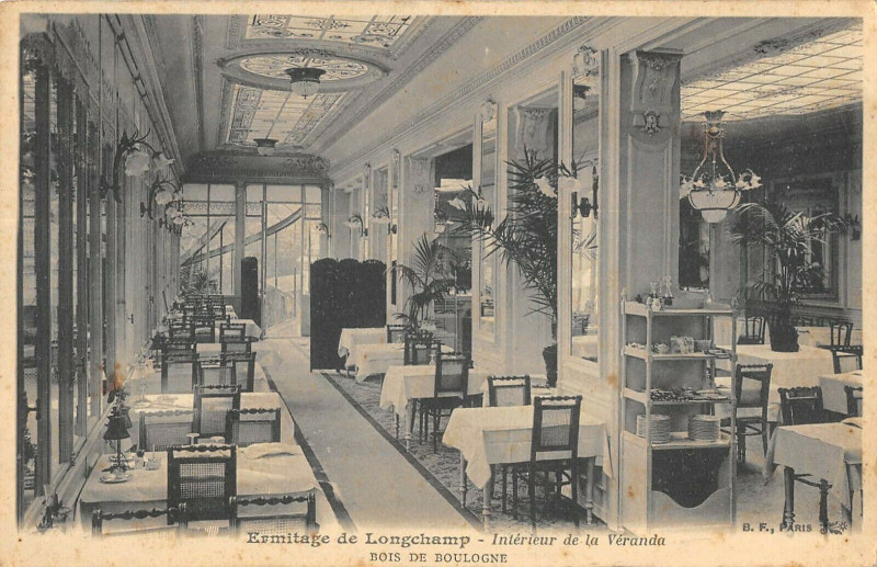 Carte postale ancienne Ermitage de Longchamp - Intérieur de la Véranda - Bois De Boulogne à Paris 16e