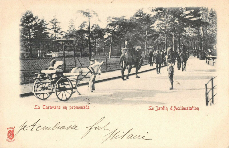 Carte postale ancienne Le Jardin d'Acclimatation - La Caravane en promenade à Neuilly-sur-Seine