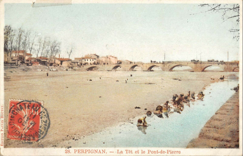 Carte postale ancienne Perpignan La Tet Et Le Pont De Pierre à Perpignan