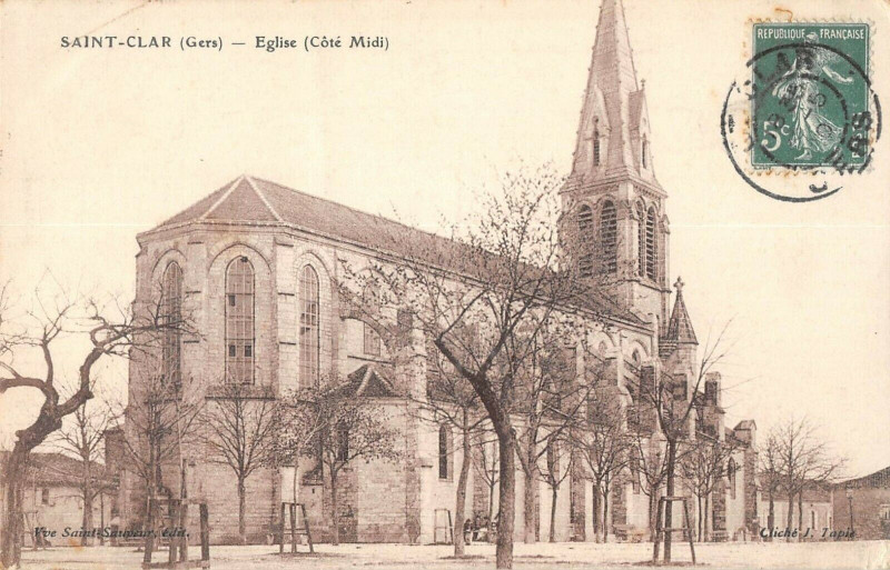 Carte postale ancienne Saint Clar Eglise Cote Midi à Saint-Clar