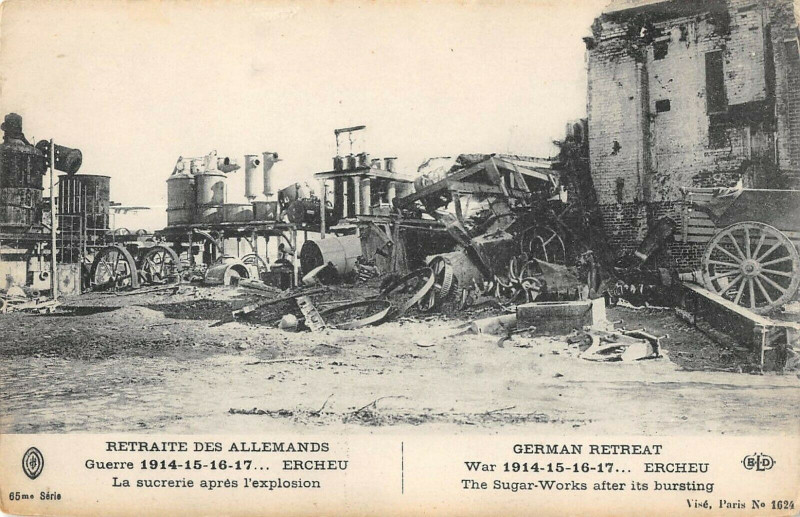 Carte postale ancienne Ercheu La Sucrerie Apres L'Explosion à Ercheu