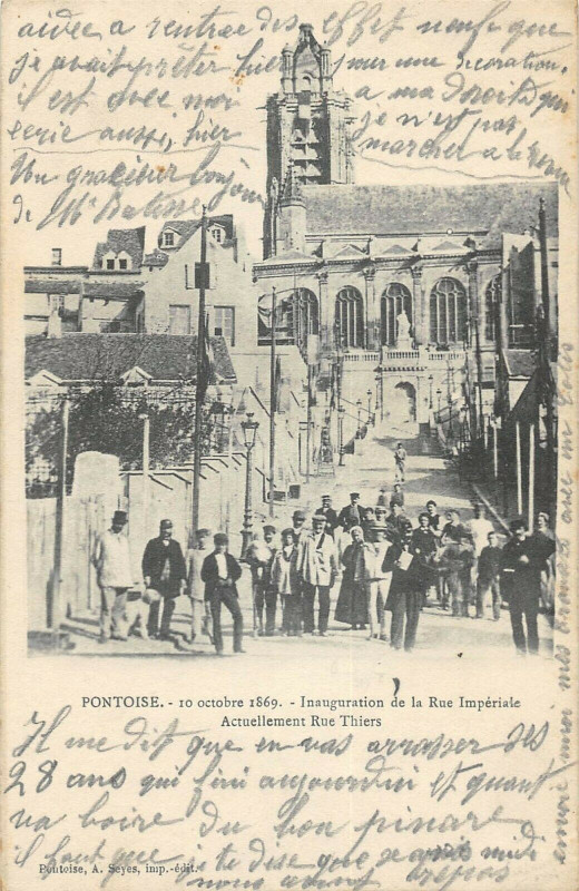 Carte postale ancienne Pontoise Inauguration De La Rue Imperiale Actuellement Rue Thiers à Pontoise