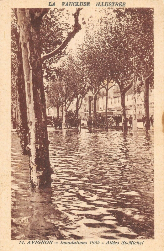 Carte postale ancienne Avignon Inondations Allees Saint Michel à Avignon