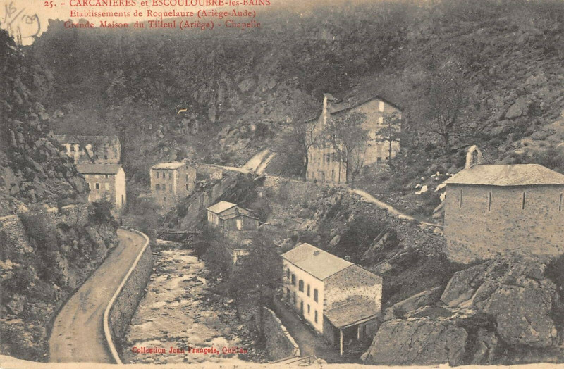 Carte postale ancienne Carcanieres Escouloubre Etablissement Roquelaure Maison Du Tilleul Chapel à Carcanières