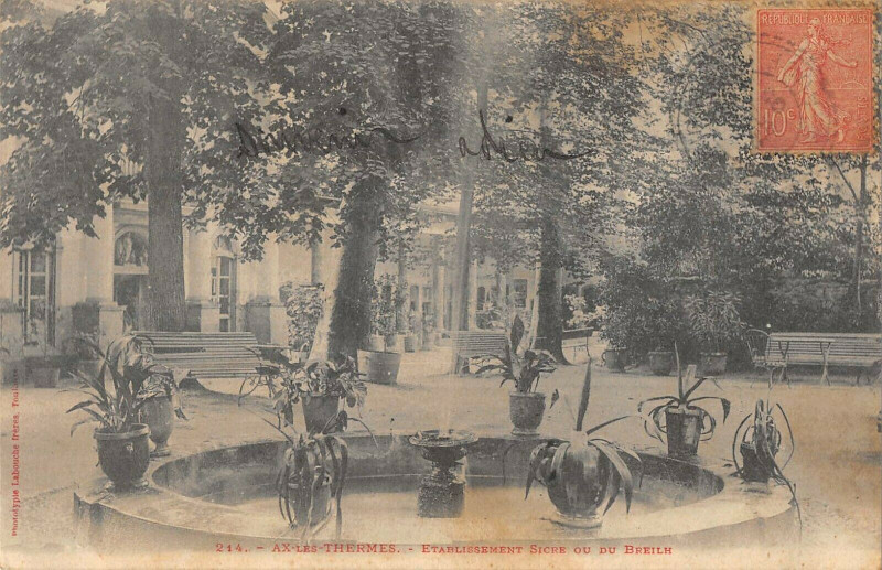 Carte postale ancienne Ax Les Thermes Etablissement Sicre Ou Du Breilh à Ax-les-Thermes