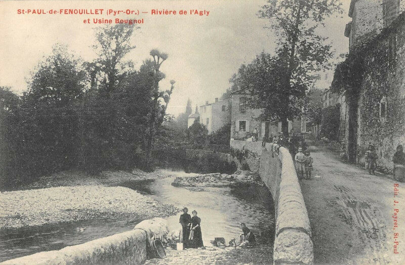 Carte postale ancienne Saint Paul De Fenouillet Riviere De L'Agly Et Usine Bougnol à Fenouillet