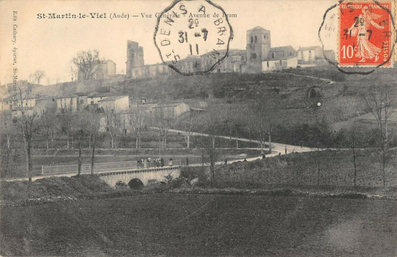 Carte postale ancienne Saint Martin Le Viel Vue Generale Avenue De Bram (cliché pas courant à Bram