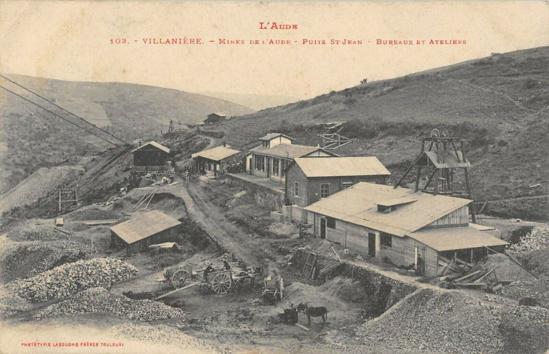 Carte postale ancienne Villaniere Mines De L'Aude Puits Saint Jean Bureaux Et Ateliers à Villanière