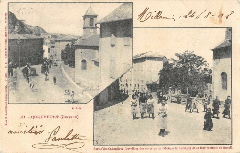 Carte postale ancienne Roquefort Sortie Des Cabanieres