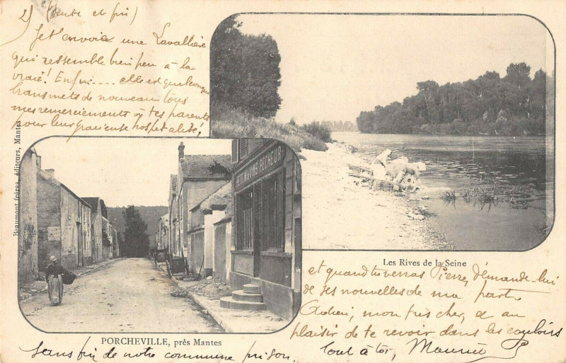 Carte postale ancienne Porcheville Pres MA?TES Les Rives De La Seine à Porcheville
