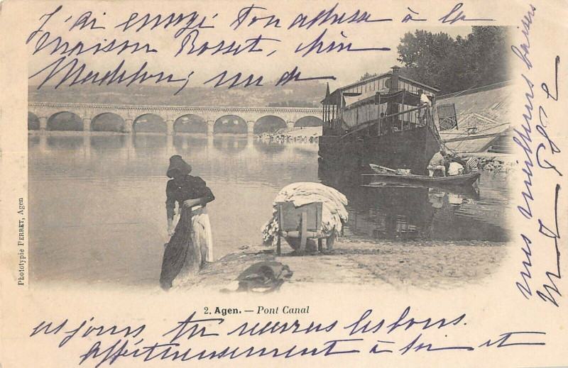 Carte postale ancienne Agen Pont Canal à Agen