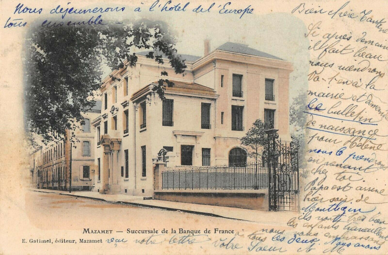 Carte postale ancienne Mazamet Succursale De La Banque De France à Mazamet