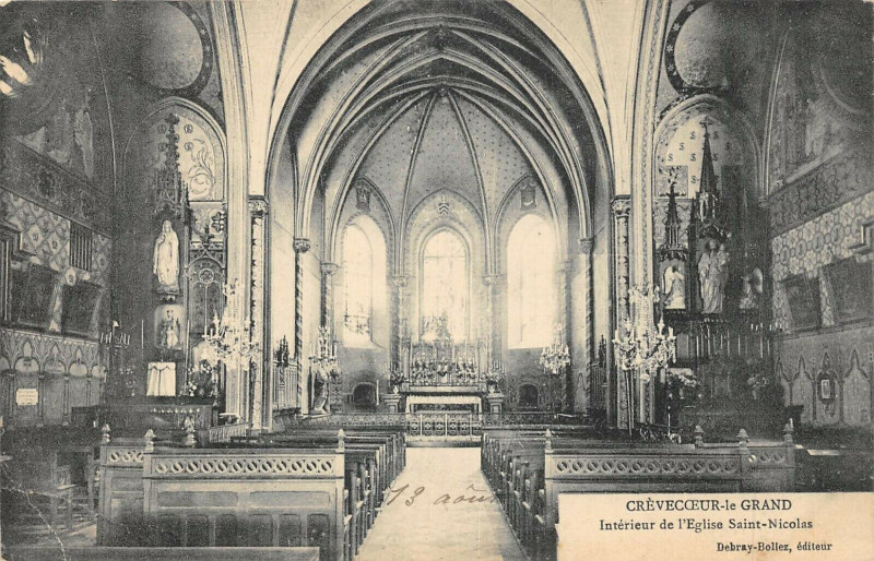 Carte postale ancienne Crevecoeur Le Grand Interieur Eglise Saint-Nicolas