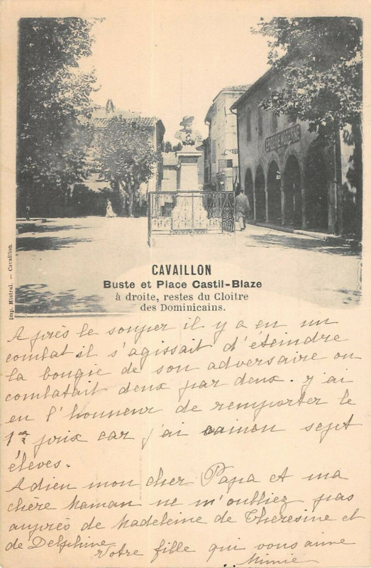 Carte postale ancienne Cavaillon Buste Et Place Castil Blaze à Cavaillon