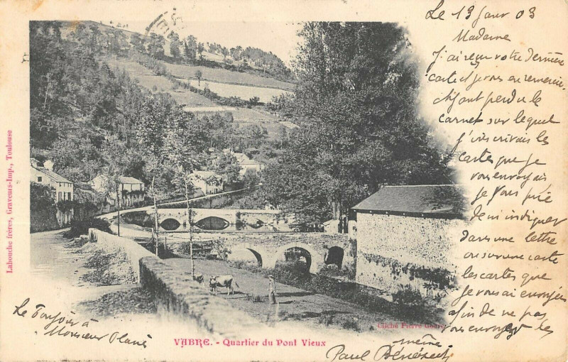 Carte postale ancienne Vabre Quartier Du Pont Vieux à Vabre