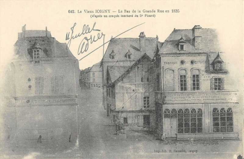 Carte postale ancienne Le Vieux Joigny Le Bas De La Grande Rue En 1835 à Joigny