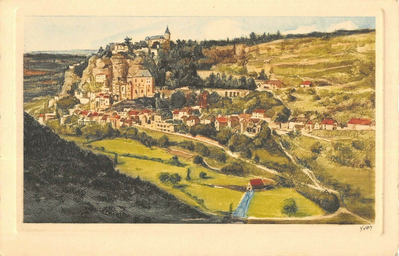 Carte postale ancienne Cpa Illustrateur Rocamadour Vue Generale Cote Est à Rocamadour
