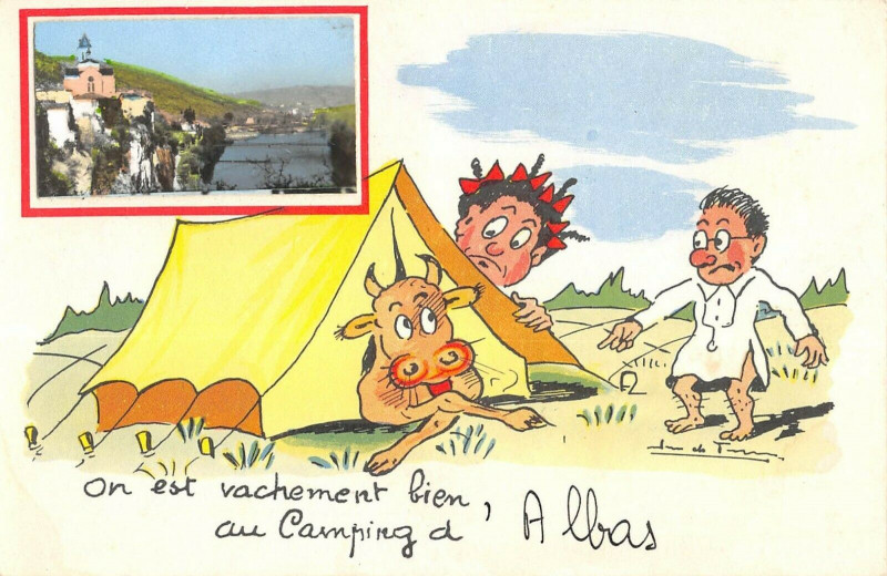 Carte postale ancienne Albas On Est Vachement Bien Au Camping à Albas