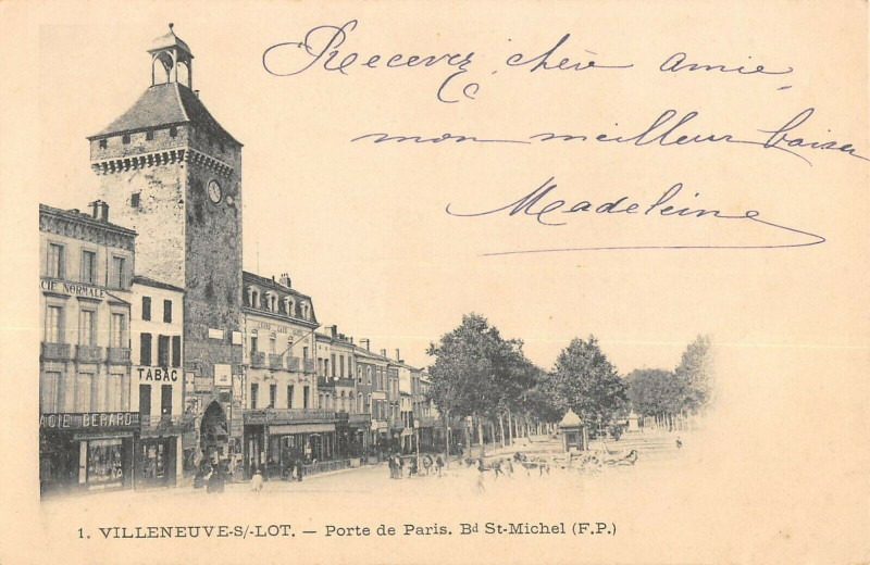 Carte postale ancienne Villeneuve Sur Lot Porte De Paris Bd Saint Michel à Villeneuve-sur-Lot