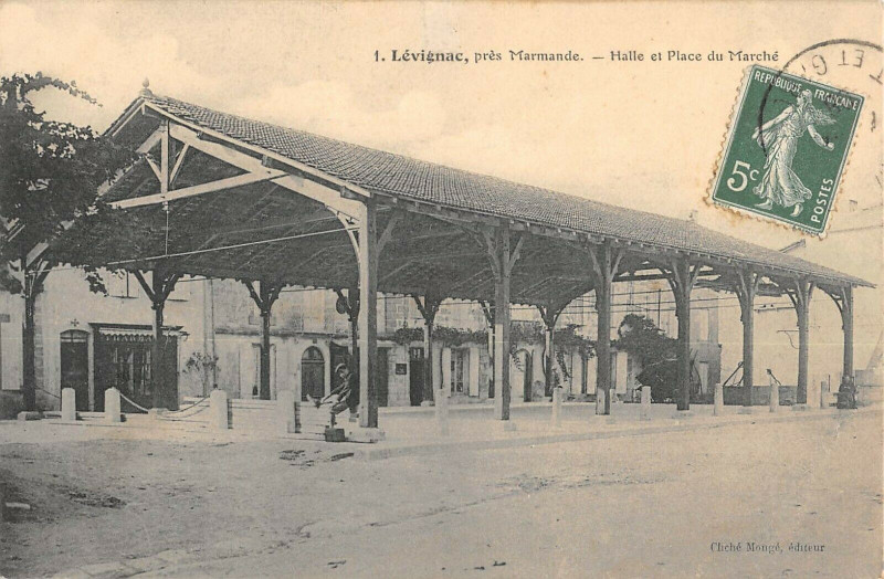 Carte postale ancienne Levignac Halle Et Place Du Marche