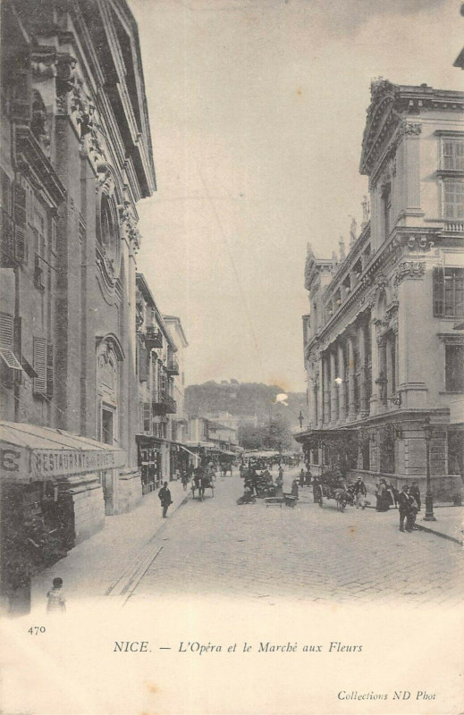 Carte postale ancienne Nice L'Opera Et Le Marche Aux Fleurs à Nice