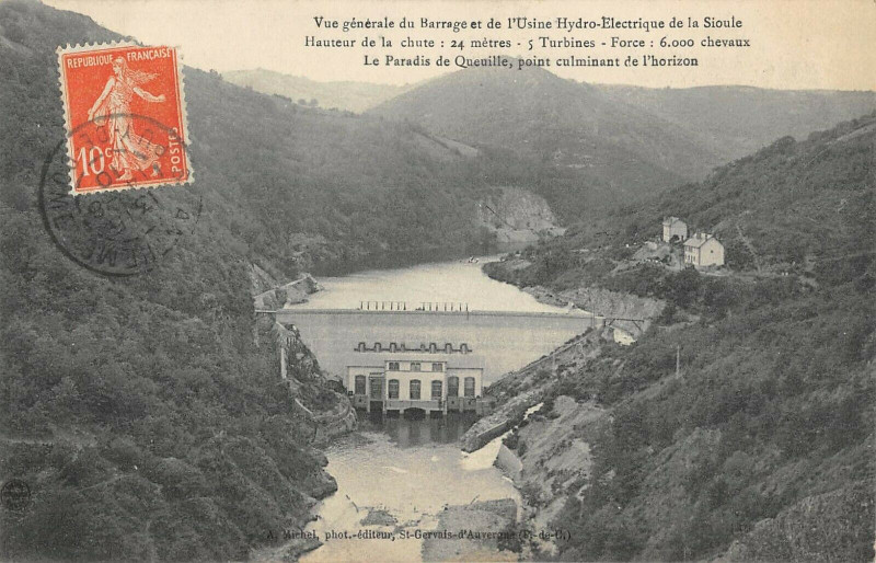 Carte postale ancienne Vue Generale Du Barrage Et De L'Usine Hydro Electrique De La Sioule